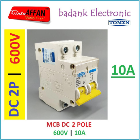 10A - TOMZN MCB DC 2P 600V C10 10A Circuit Breaker Solar Panel Surya